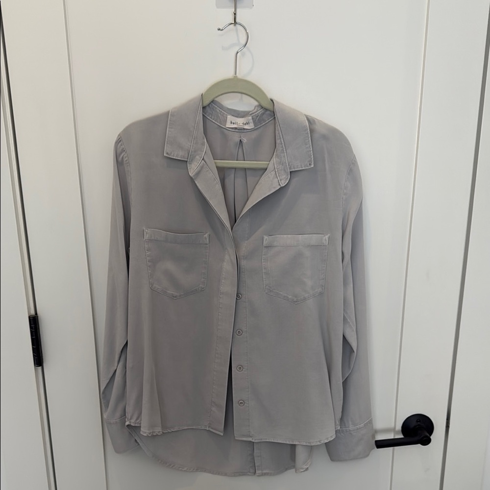 Bella Dahl Two Pocket Button-Down Shirt, Gray, L